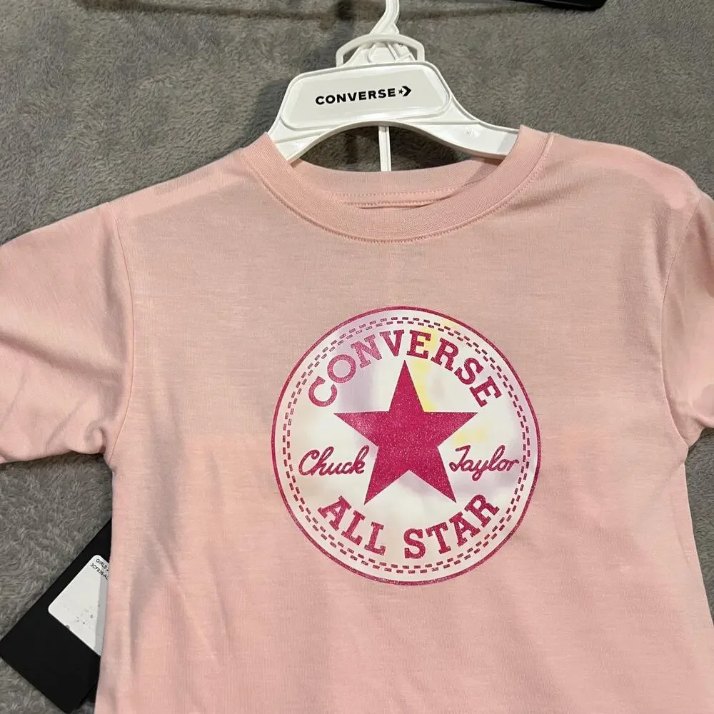 Converse Shirt Shorts Set Girls 5 Pink All Star Chuck Taylor 2 Piece Outfit